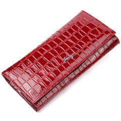 Лакированный женский горизонтальный кошелек из натуральной кожи с тиснением под крокодила KARYA 21165 Красный