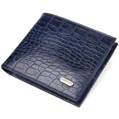 Стильний гаманець для чоловіків у два складення з натуральної шкіри з тисненням під крокодила CANPELLINI 21580 Синій