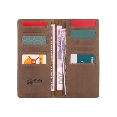 Дизайнерський гаманець на 14 карт з натуральної шкіри оливкового кольору з художнім тисненням "Let's Go Travel"