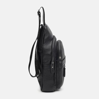 Мужской кожаный рюкзак через плечо Borsa Leather k1338-black, натуральная кожа, черный цвет, 4 кармана