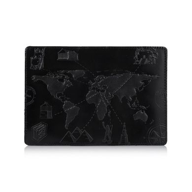 Оригінальна шкіряна обкладинка для паспорта чорного кольору з художнім тисненням "7 wonders of the world"