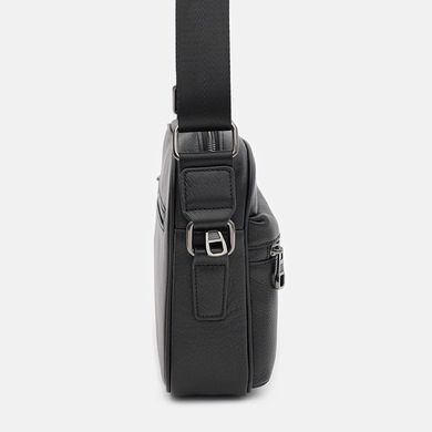 Чоловіча шкіряна сумка Ricco Grande K16692BL, чорна, середнього розміру, горизонтальний формат, стильний дизайн через плече.