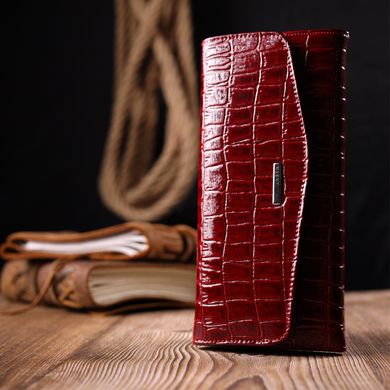 Красивий жіночий гаманець з клапаном із фактурної шкіри під крокодила KARYA 21115 Червоний