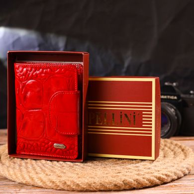 Лакований вертикальний жіночий гаманець з натуральної шкіри з тисненням під крокодила CANPELLINI 21681 Червоний