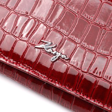 Лакований горизонтальний жіночий гаманець з натуральної шкіри з тисненням під крокодила KARYA 21165 Червоний