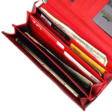 Лакований горизонтальний жіночий гаманець з натуральної шкіри з тисненням під крокодила KARYA 21165 Червоний