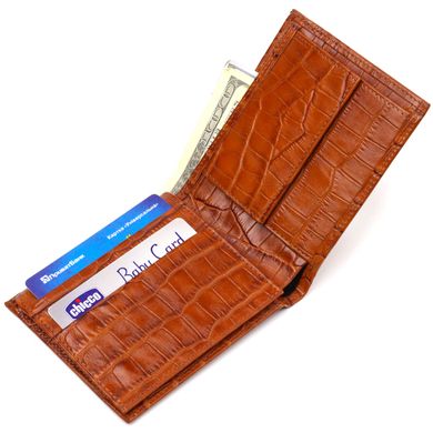Чоловічий гаманець горизонтальний з натуральної фактурної шкіри з тисненням під крокодила CANPELLINI 21781 Рудий