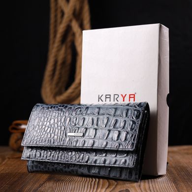 Незвичайний жіночий гаманець із натуральної фактурної шкіри під крокодила KARYA 21015 Сірий
