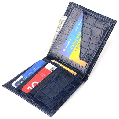 Стильный кошелек для мужчин в два сложения из натуральной фактурной кожи с тиснением под крокодила CANPELLINI 21580 Синий
