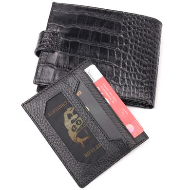 Стильний чоловічий гаманець із фактурної шкіри під рептилію KARYA 21065 Чорний