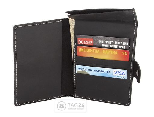 Кожаный кошелек с отделением для паспорта Handmade 00175, Черный