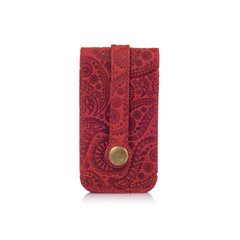 Красива червона ключниця з натуральної матової шкіри з авторським художнім тисненням "Buta Art"