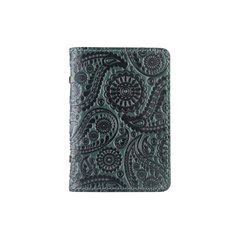 Красивая зеленая кожаная обложка-органайзер для ID паспорта и других документов / карт, коллекция "Buta Art"
