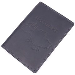 Стильная обложка на паспорт в винтажной коже Карта GRANDE PELLE 16770 Черная