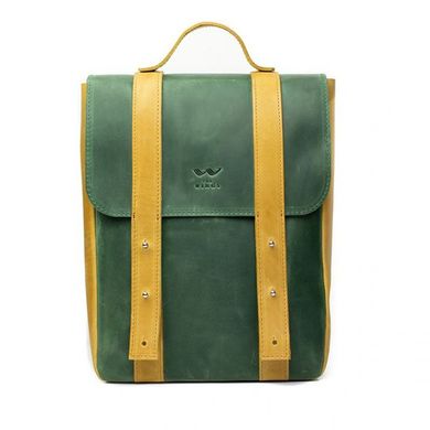Натуральний шкіряний рюкзак 13" зелено-жовтий вінтажний Blanknote TW-BagBack-13-green-yell-crz