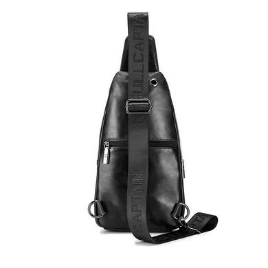 Кожаная нагрудная сумка "слинг" на одно плечо T1000 BULL черная Черный