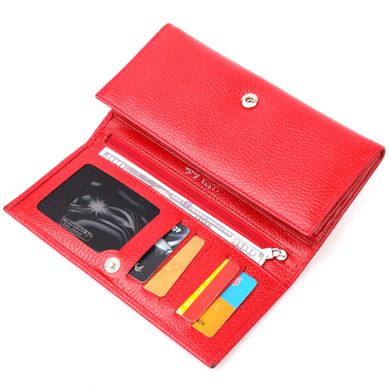 Жіночий горизонтальний гаманець із натуральної зернистої шкіри KARYA 21166 Червоний