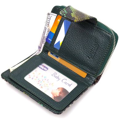 Женское фактурное вертикальное портмоне с монетницей на молнии из натуральной кожи с тиснением под змею CANPELLINI 21732 Разноцветное