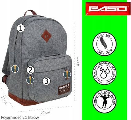 Міський рюкзак PASO 22L, 19-229S сірого кольору