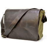 Мужская сумка через плечо из кожи и холщевой ткани канвас TARWA TH-1047-3md Khaki - хаки фото