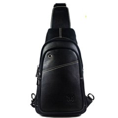 Городской кожаный рюкзак с одной шлейкой BULL T1377А Черный