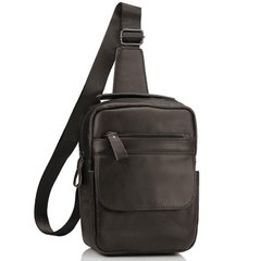 Мужская кожаная сумка-слинг темно-коричневая Tiding Bag A25F-003DB Коричневый
