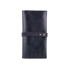 Вместительный кожаный бумажник на кобурном винте темно синего цвета