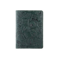 Красивая зеленая обложка для паспорта с художественным тиснением"Let's Go Travel"