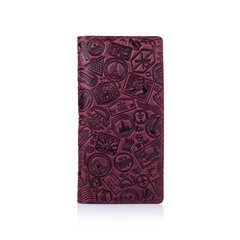 Красивый фиолетовый бумажник с натуральной кожи с авторским художественным тиснением "Let's Go Travel"