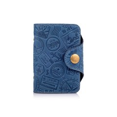 Эргономический голубой картхолдер с натуральной матовой кожи, коллекция "Let's Go Travel"