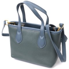 Елегантна сумка з двома ручками з натуральної шкіри Vintage 22282 Блакитна