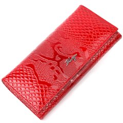 Лакированный горизонтальный кошелек из натуральной кожи с тиснением под змею KARYA 21167 Красный