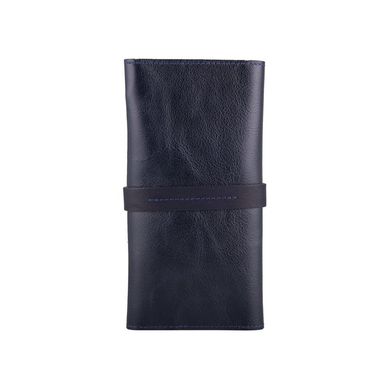 Вместительный кожаный бумажник на кобурном винте темно синего цвета