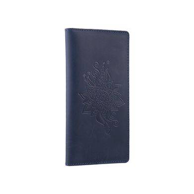 Синий кожаный бумажник с авторским тиснением, коллекция "Mehendi Classic"