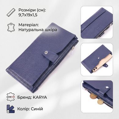 Стильний вертикальний гаманець із натуральної шкіри KARYA 21423 Синій