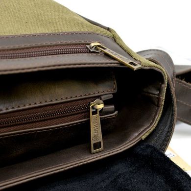 Чоловіча сумка через плече зі шкіри та холщевої тканини канвас TARWA TH-1047-3md Khaki - хакі
