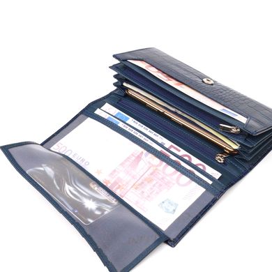 Надійний жіночий гаманець із монетницею із натуральної фактурної шкіри CANPELLINI 21531 Синій