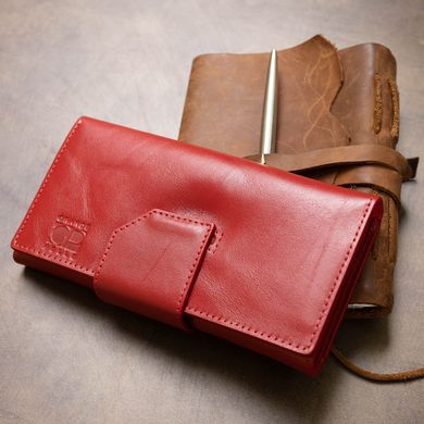 Шикарний жіночий гаманець в три складання GRANDE PELLE 11564 Червоний