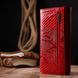 Лакированный горизонтальный кошелек из натуральной кожи с тиснением под змею KARYA 21167 Красный