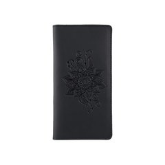 Вместительный черный кожаный бумажник на 14 карт, коллекция "Mehendi Classic"