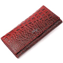 Вместительный горизонтальный кошелек из натуральной кожи с тиснением под крокодила KARYA 21168 Красный