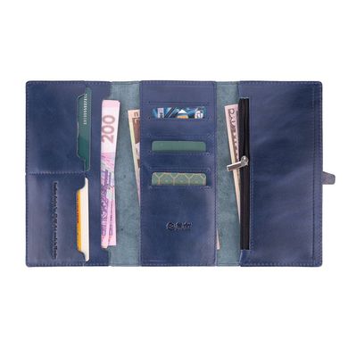 Вместительный кожаный бумажник на кобурном винте голубого цвета