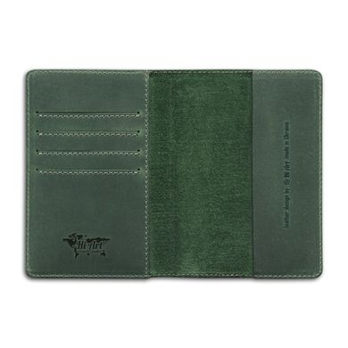 Оригінальна шкіряна обкладинка для паспорта з відділенням для карт зеленого кольору з художнім тисненням "7 wonders of the world"