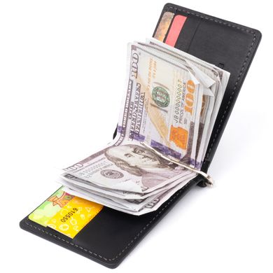 Стильное портмоне с зажимом для денег без застежки винтажное GRANDE PELLE 11296 Черное