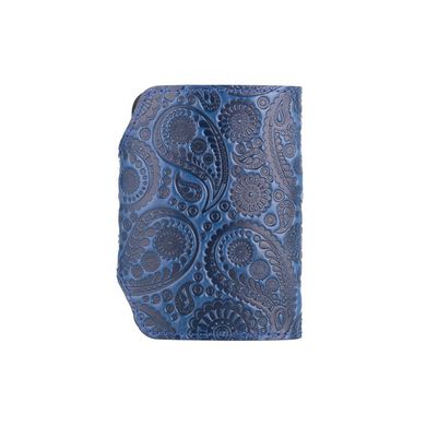 Дизайнерский кожаный картхолдер голубого цвета, тиснение "Buta Art"