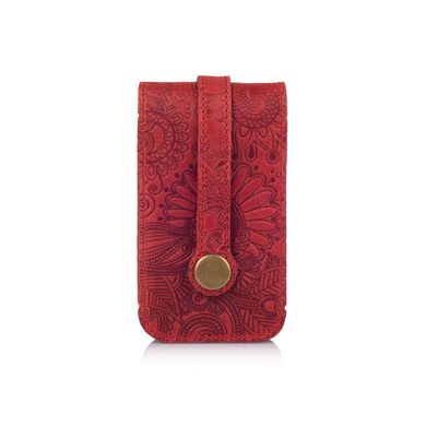 Красива червона ключниця з натуральної матової шкіри з авторським художнім тисненням "Mehendi Art"