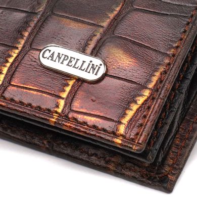Оригинальное мужское портмоне из натуральной фактурной кожи с тиснением под крокодила CANPELLINI 21784 Темно коричневое