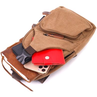 Практична чоловіча сумка через плече з USB кабелем текстильна 21222 Vintage Коричнева
