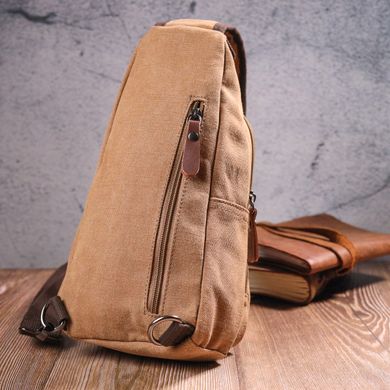 Практичная мужская сумка через плечо с USB кабелем текстильная 21222 Vintage Коричневая