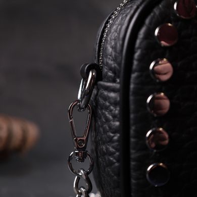 Стильная сумка декорированная металлическими кнопками из натуральной кожи Vintage 22333 Черная